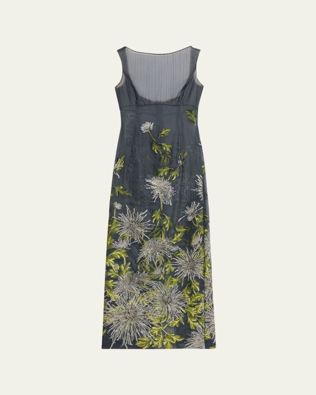 Chrysanthemum Boat-Neck Column Gown