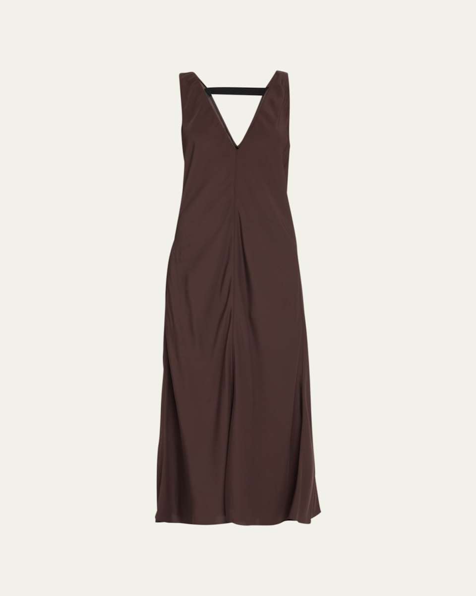 Deep V-Neck Pocket Midi Dress