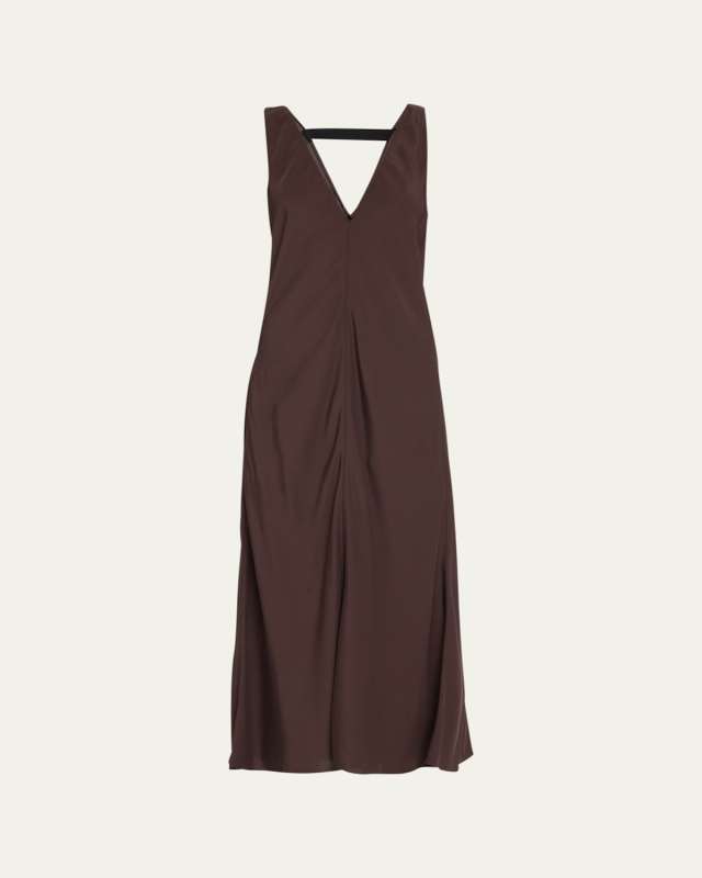 Deep V-Neck Pocket Midi Dress