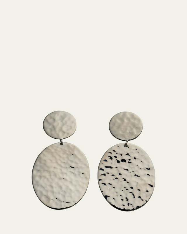Crinkle Hammered Oval Snowman Earrings in Sterling Silver