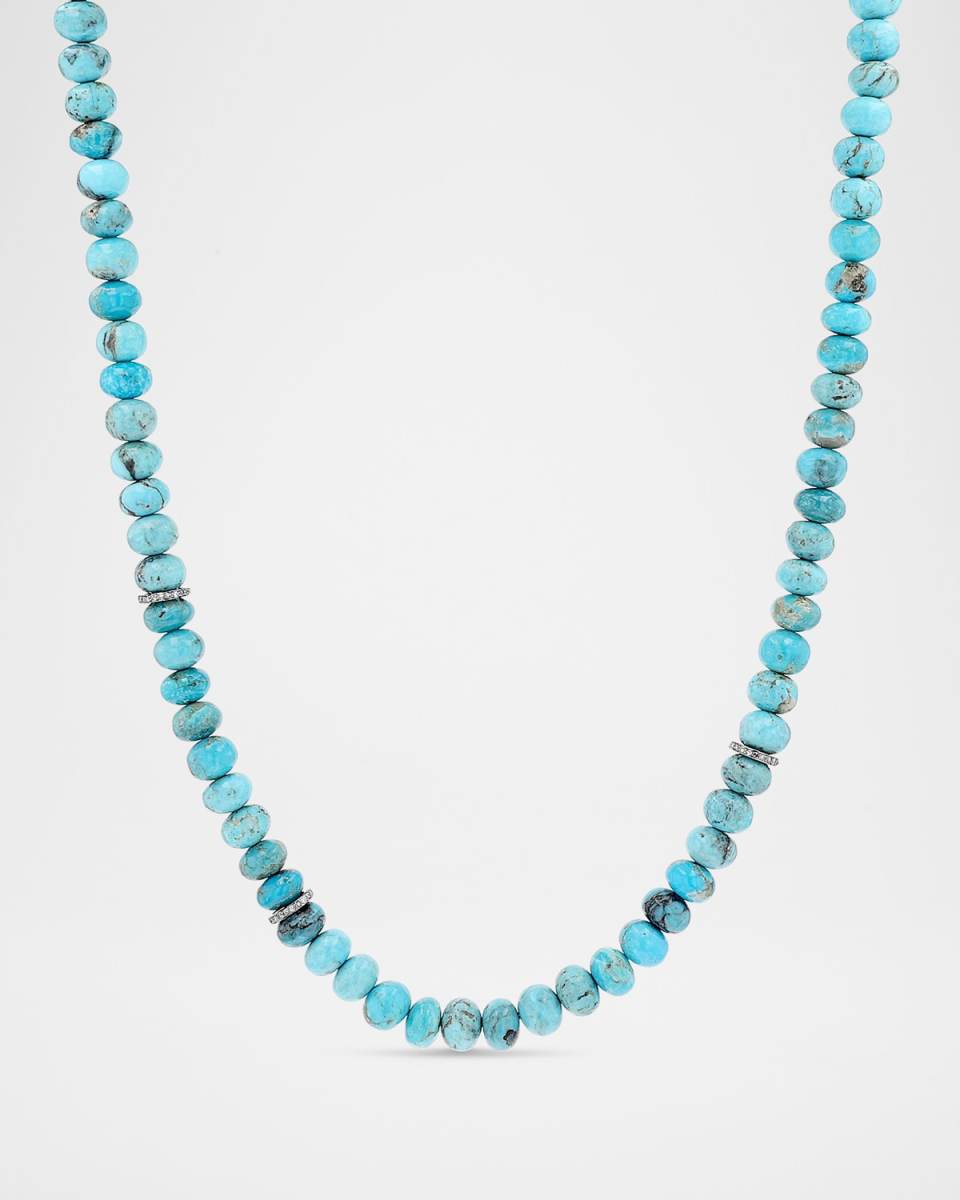 Diamond Rondelle and Arizona Turquoise Bead Necklace