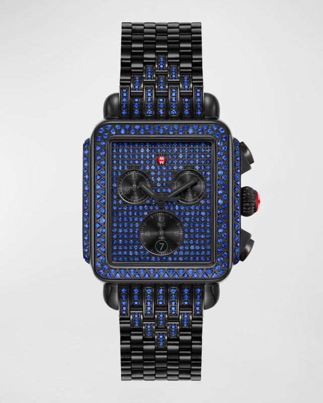 Deco Noir Blue Sapphire Pave Watch with Bracelet Strap