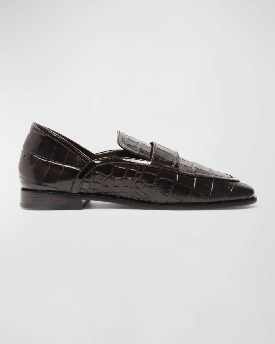 Maurice Croc-Embossed Leather Loafer Flats