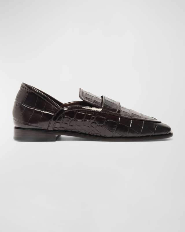 Maurice Croc-Embossed Leather Loafer Flats