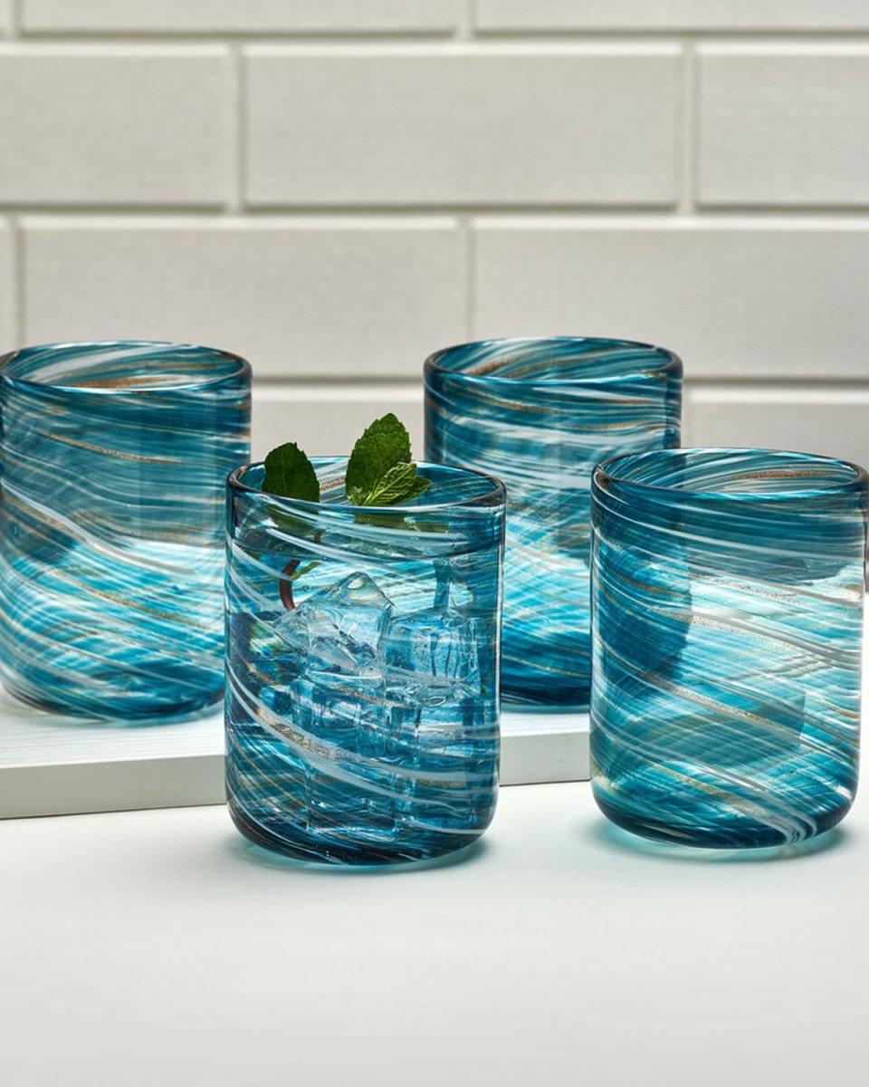 Color Swirl 15 oz. Double Old-Fashioned Glasses, Set of 4
