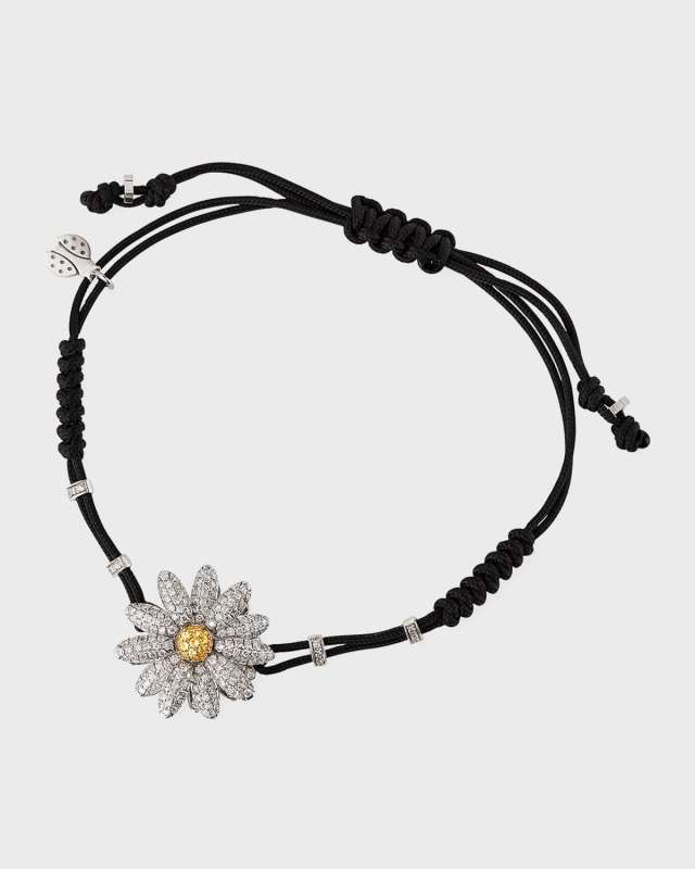18k White Gold Diamond Daisy Pull-Cord Bracelet