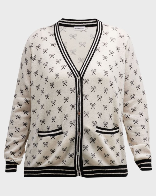 Plus Size Button-Down Printed Cashmere Cardigan