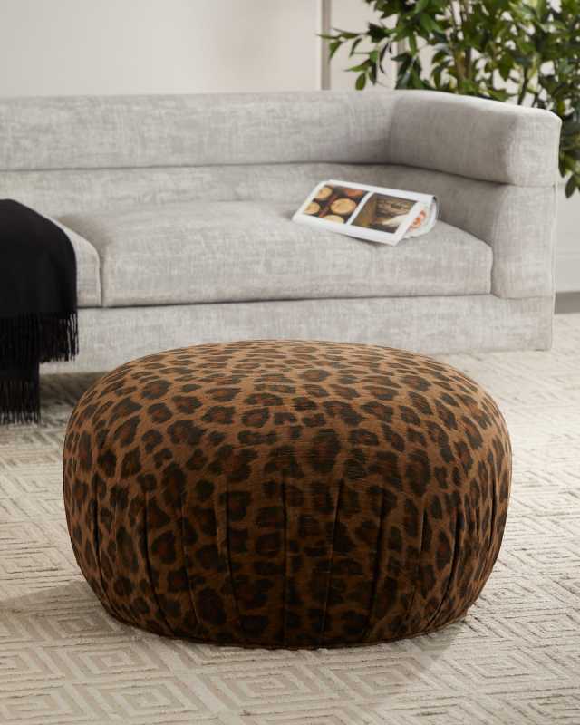 Leopard-Print Velvet Pouf