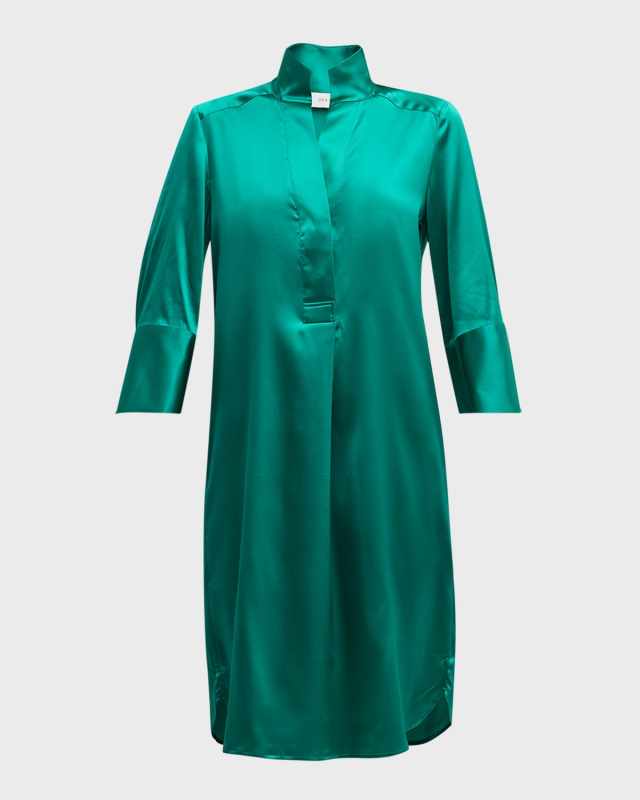 Kamilles Dea High-Collar Silk Satin Shirtdress