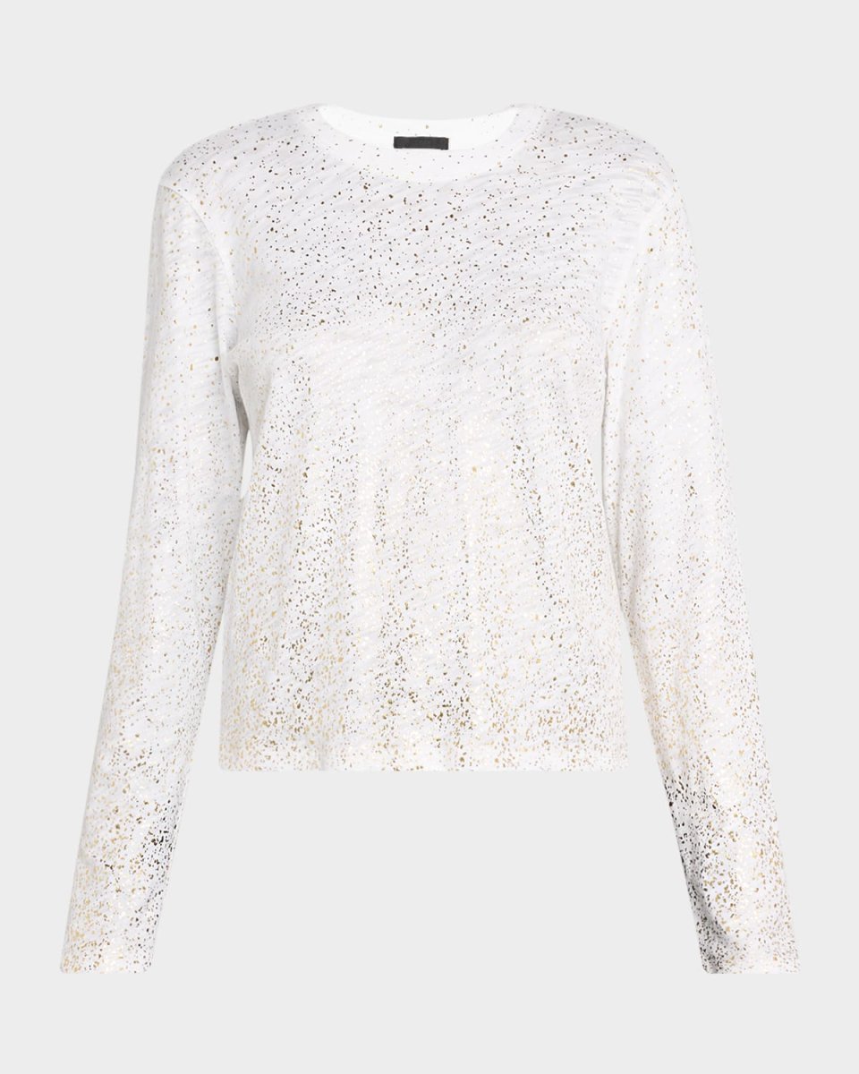 Foiled Slub Jersey Long-Sleeve Crop Top