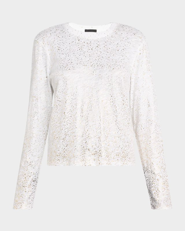 Foiled Slub Jersey Long-Sleeve Crop Top