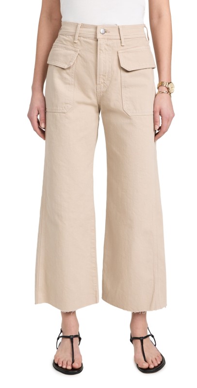 Veronica Beard Jean Taylor Cropped High Rise Wide Jeans Stone Khaki