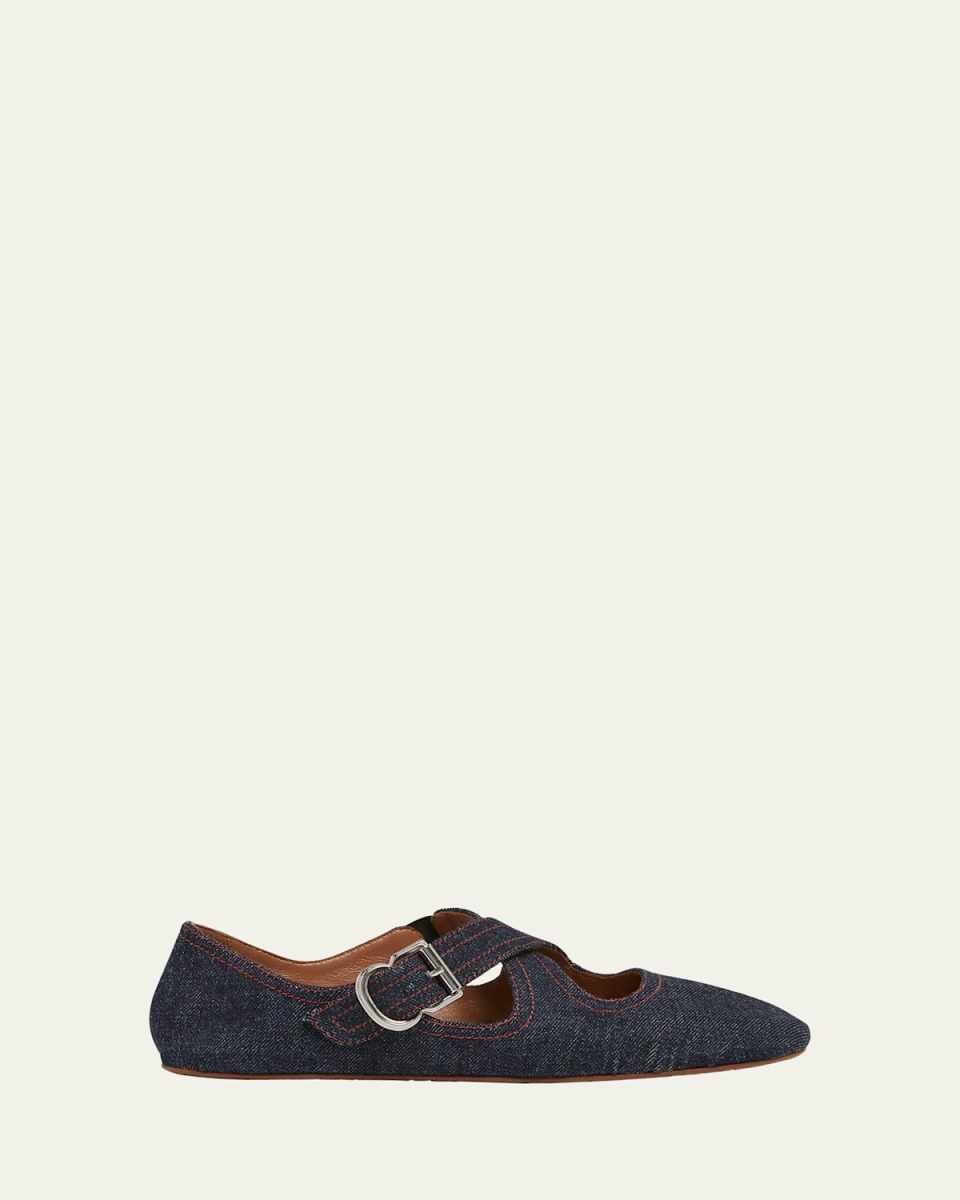Denim Crisscross Buckle Ballerina Flats
