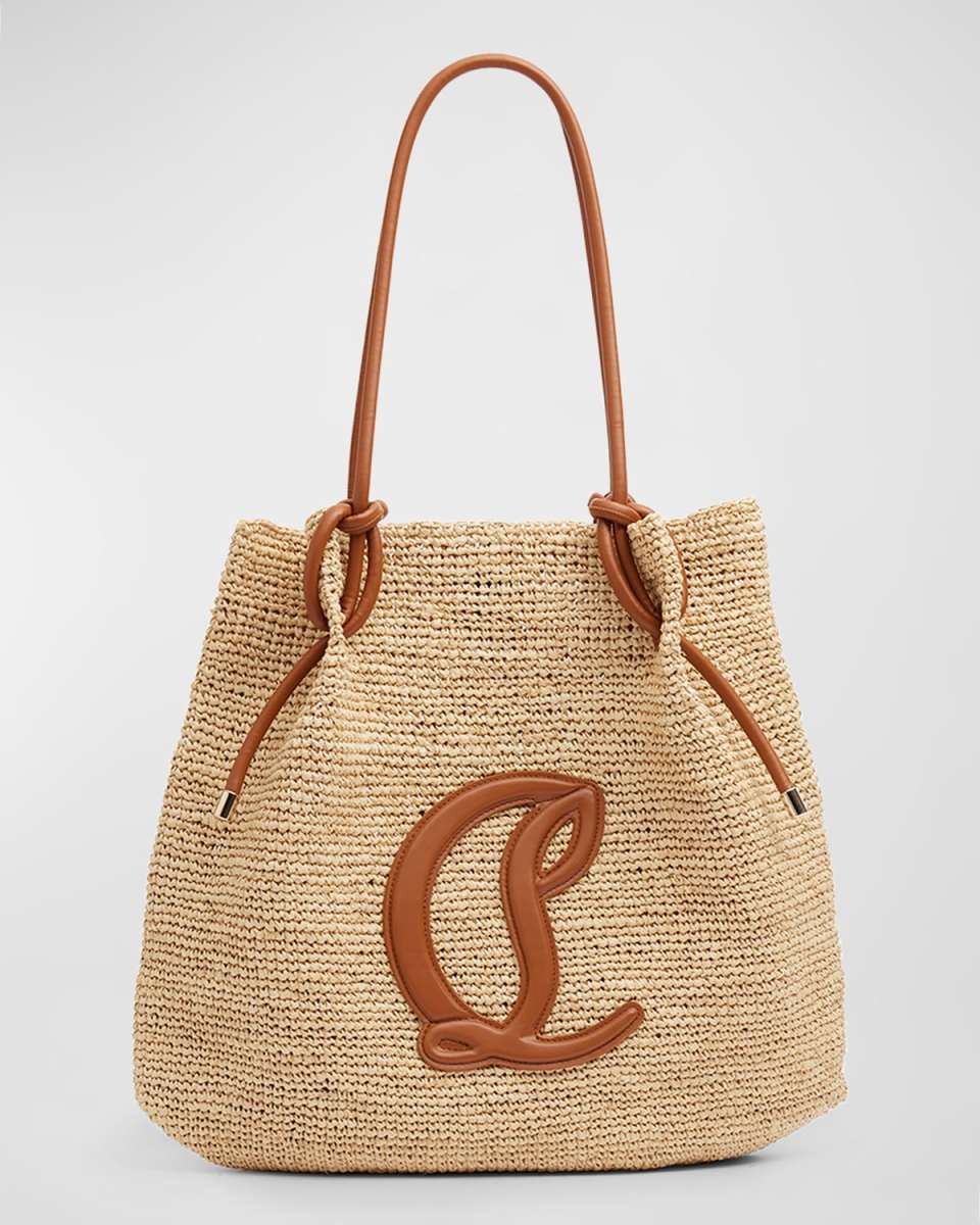 By My Side Beach Tote in Raffia with Leather Logo