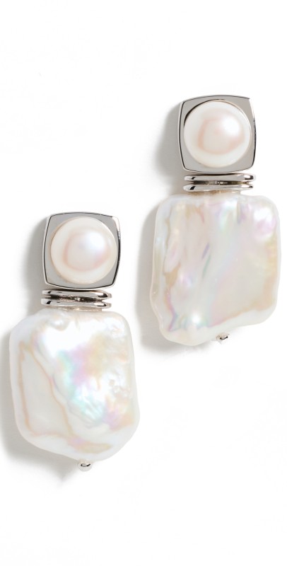 Missoma Square Statement Pearl Stud Earrings Silver
