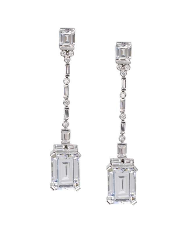 Emerald-Cut Cubic Zirconia Linear Deco Post Earrings