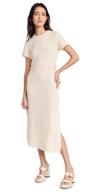 Tanya Taylor Short Sleeve Aurora Dress Cream