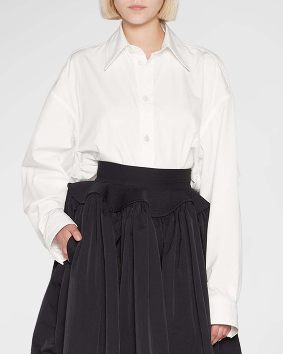Draped Button-Front Blouse w/ Corset Boning