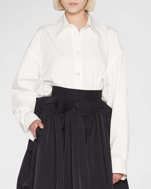 Draped Button-Front Blouse w/ Corset Boning