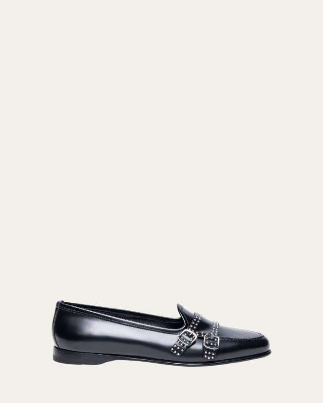 Andrea Leather Stud Double-Monk Loafers
