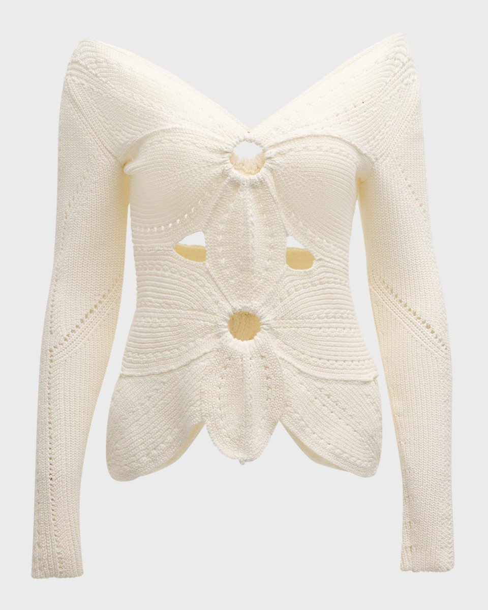 Lule Cutout Crochet Cotton Long-Sleeve Top