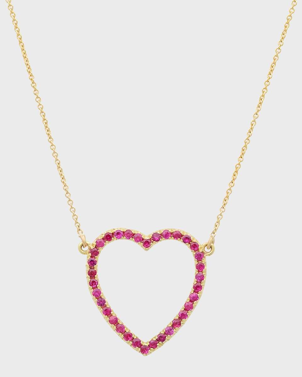 Yellow Gold Ruby Open Heart Necklace