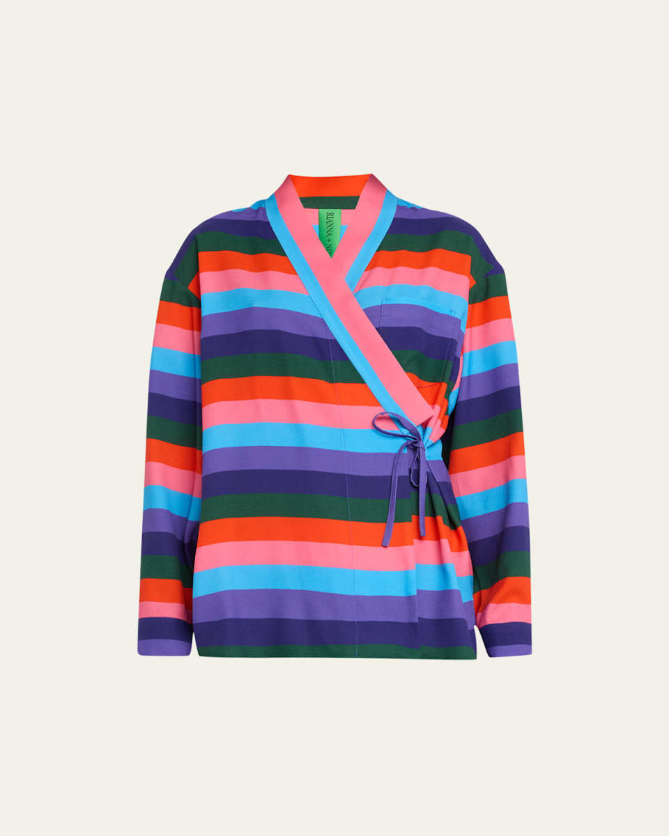 Kipos Stripe Asymmetric Self-Tie Shirt