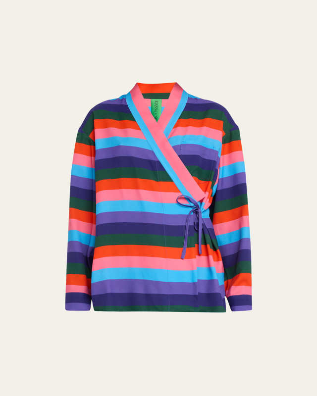 Kipos Stripe Asymmetric Self-Tie Shirt