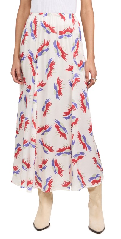 THE GREAT. The Godet Skirt White Birds of Paradise Print