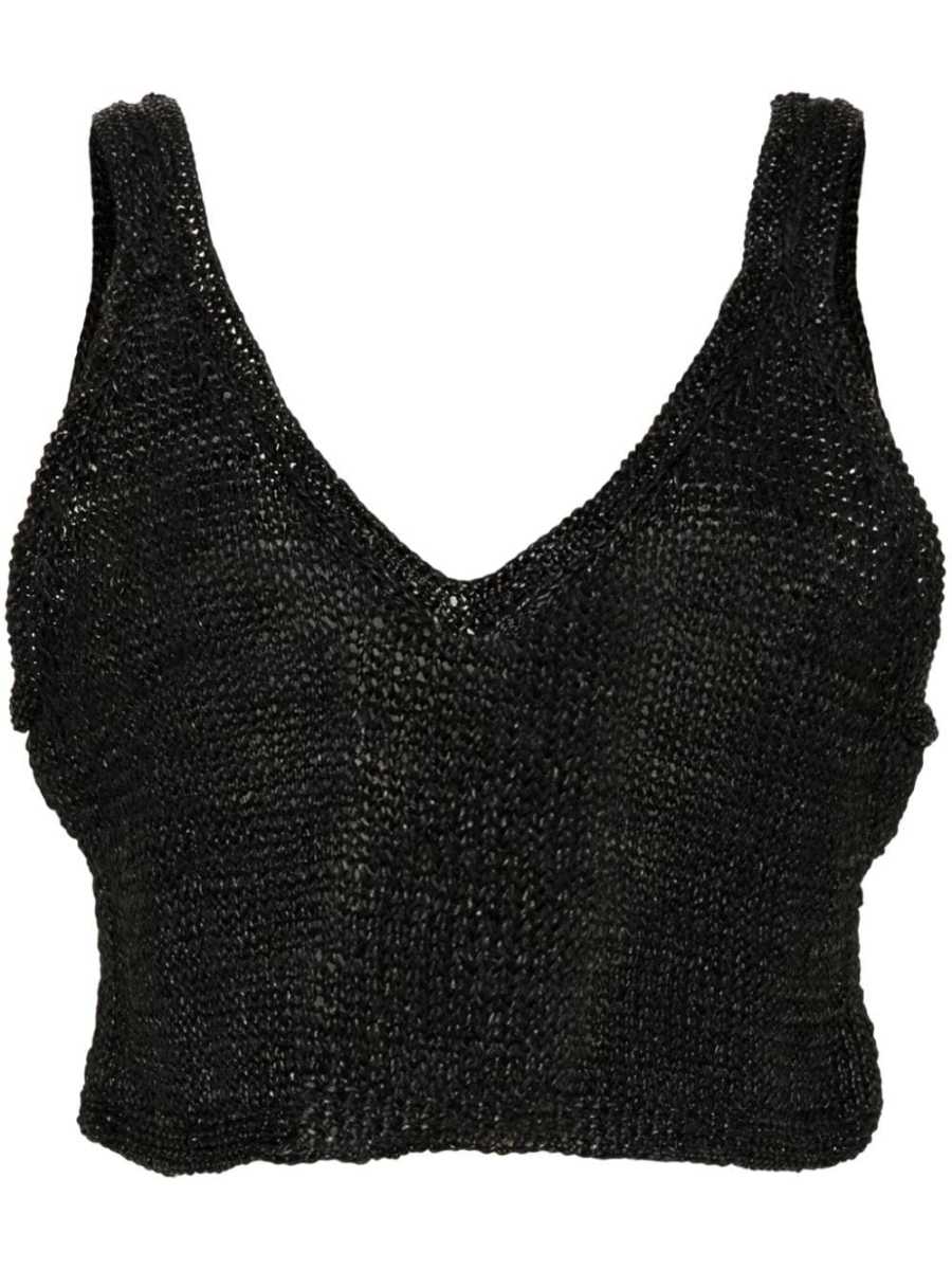 knitted leather cropped top