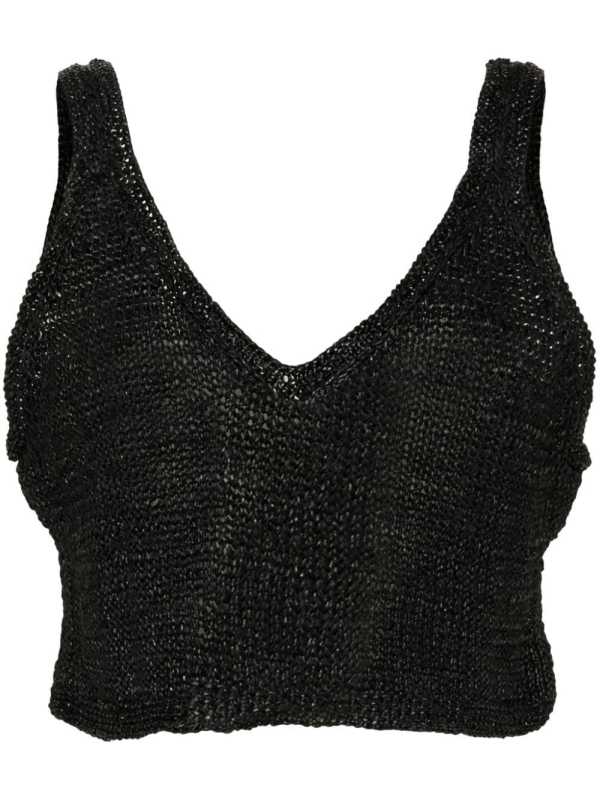 knitted leather cropped top