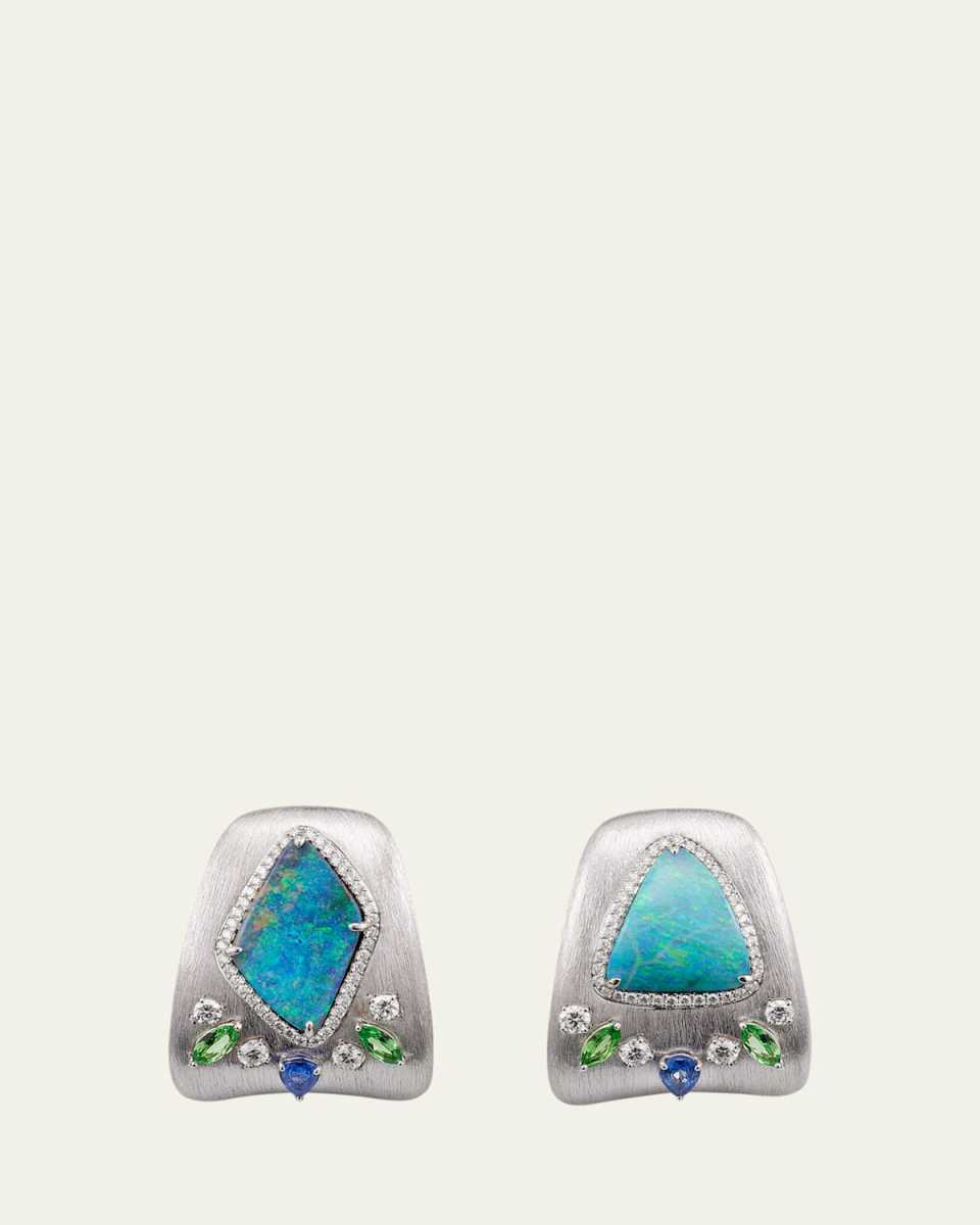 18K White Gold Opal and Diamond Earrings