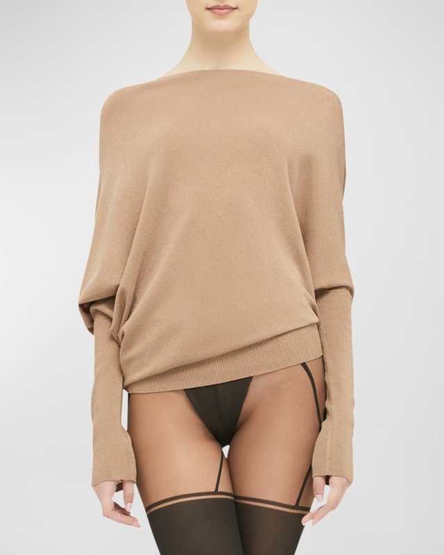 Long-Sleeve Viscose Knit Blouson Top