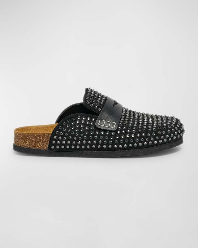 Crystal Suede Penny Loafer Mules