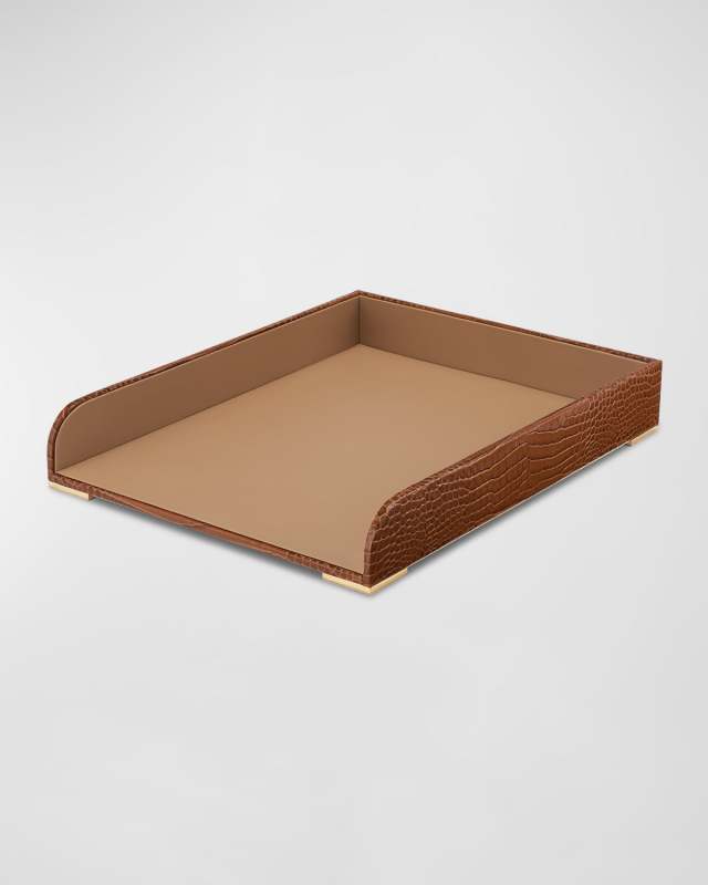 Classic Croc-Embossed Leather Paper Tray