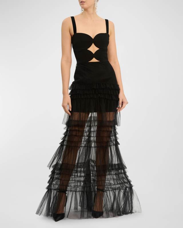 Amelia Cutout Ruffle Tiered Sweetheart Gown