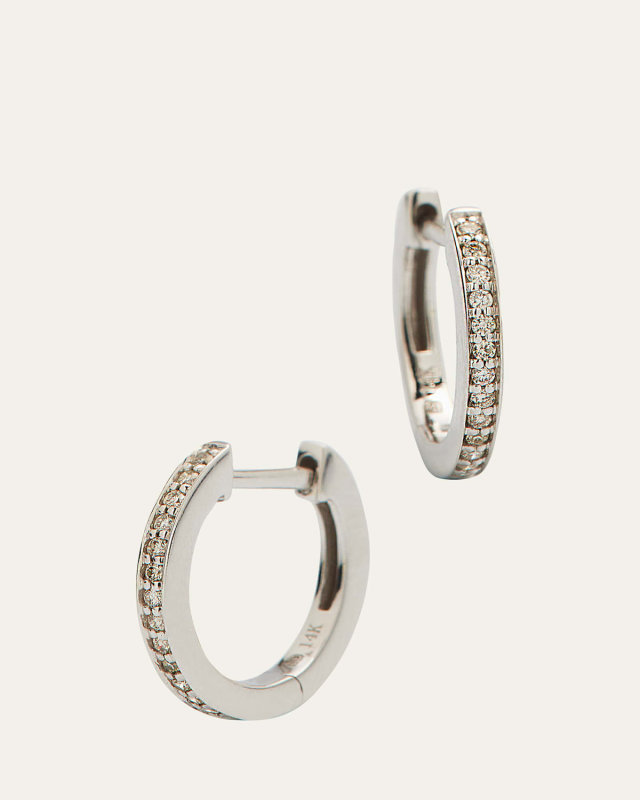 14k White Gold Diamond Huggie Hoop Earrings
