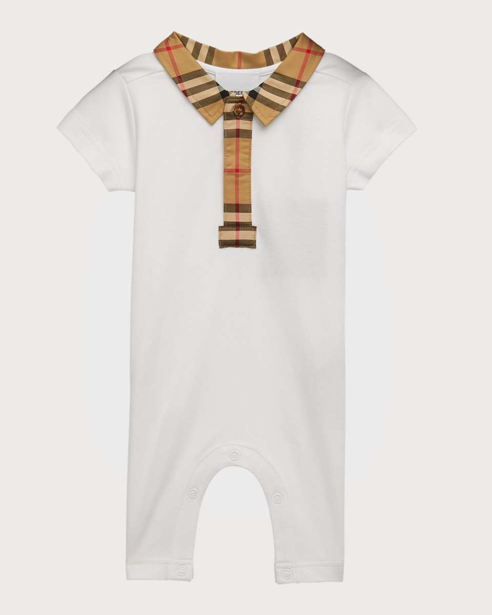 Kid's Charli Check-Print Polo Romper, Size Newborn-12