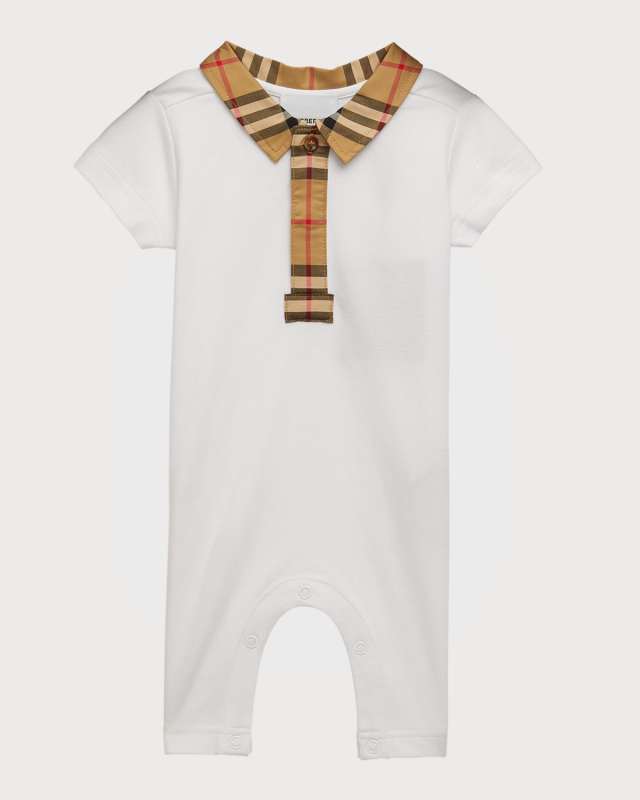 Kid's Charli Check-Print Polo Romper, Size Newborn-12