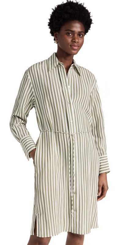 Vince Coast Stripe Short Shirt Dress Sea Fern/Optic White