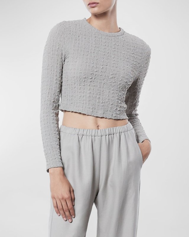 Puckered Long-Sleeve Crop Top