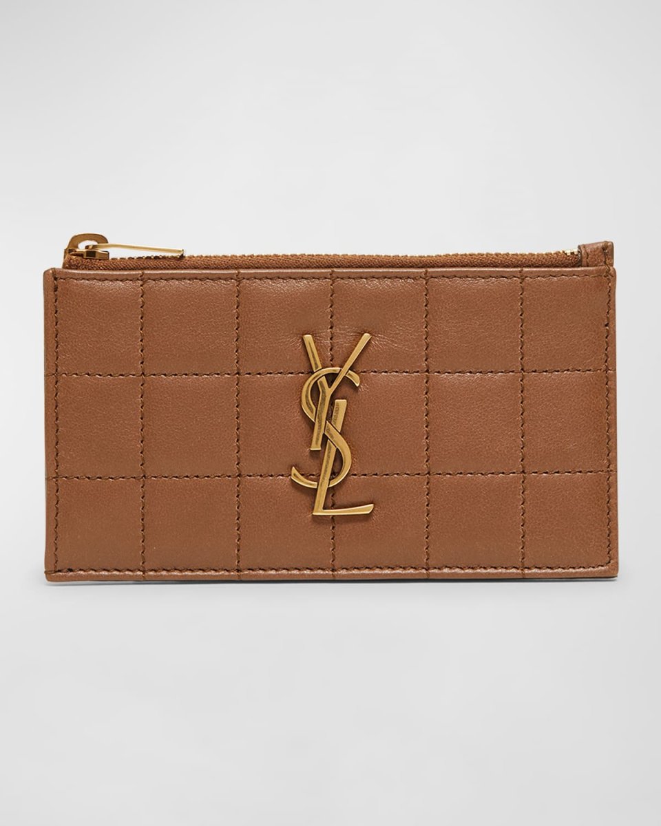 Cassandre YSL Ziptop Card Case in Quilted Smooth Leather