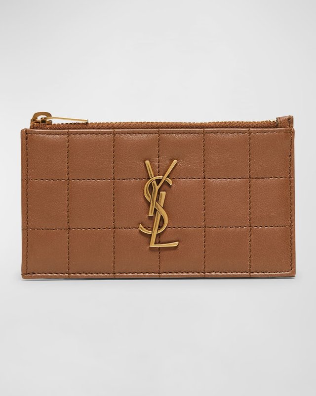 Cassandre YSL Ziptop Card Case in Quilted Smooth Leather