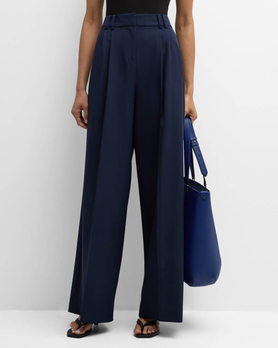 Eliza Pleated High-Rise Straight-Leg Pants