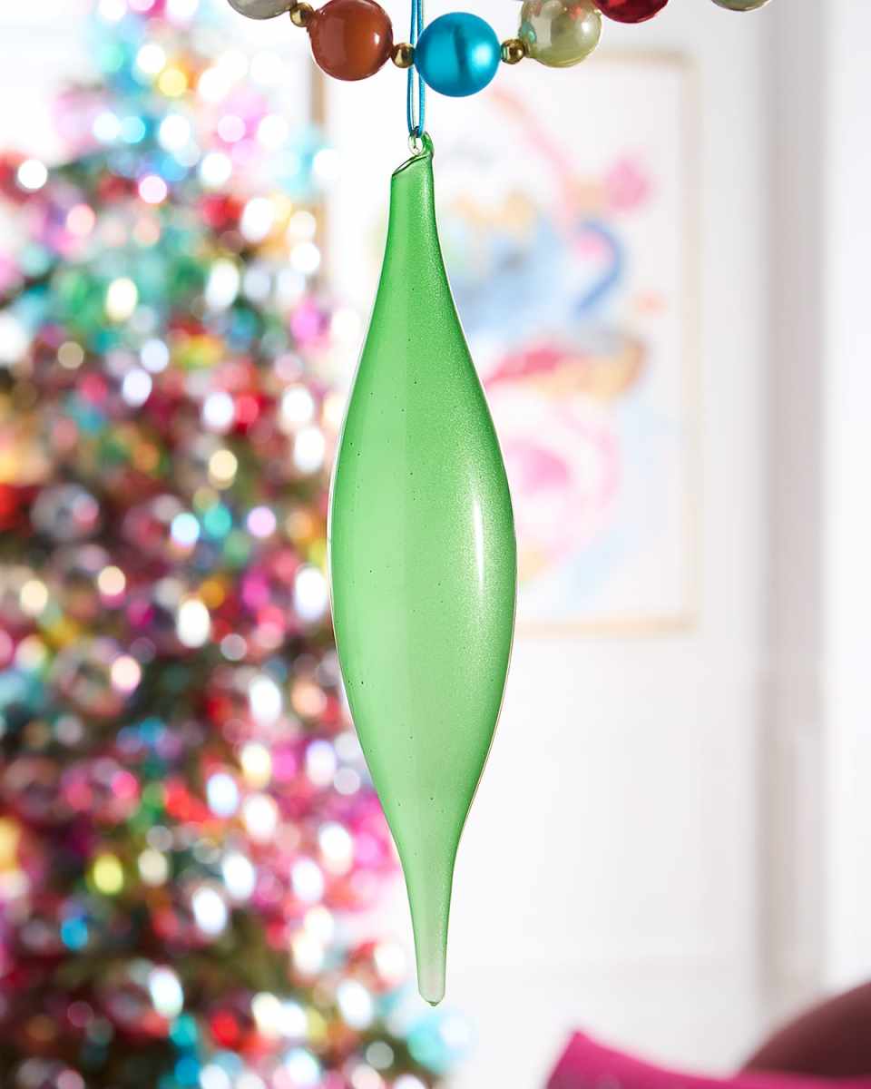 Glitter Bubblegum Finial Ornament, Moss Green