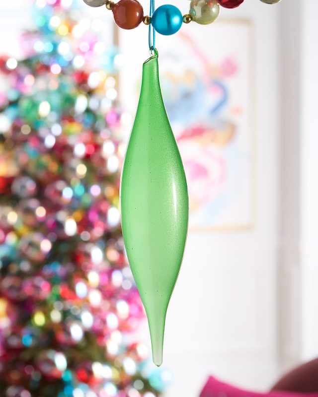 Glitter Bubblegum Finial Ornament, Moss Green
