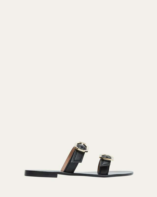 Palma Leather Double-Buckle Slide Sandals
