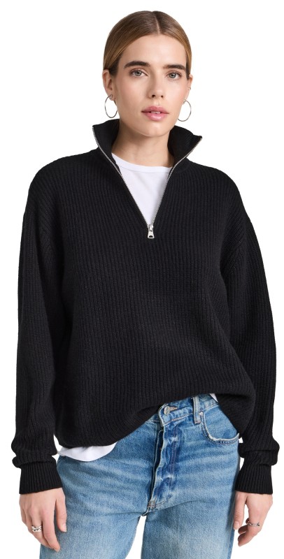 Jenni Kayne Cashmere Half Zip Black