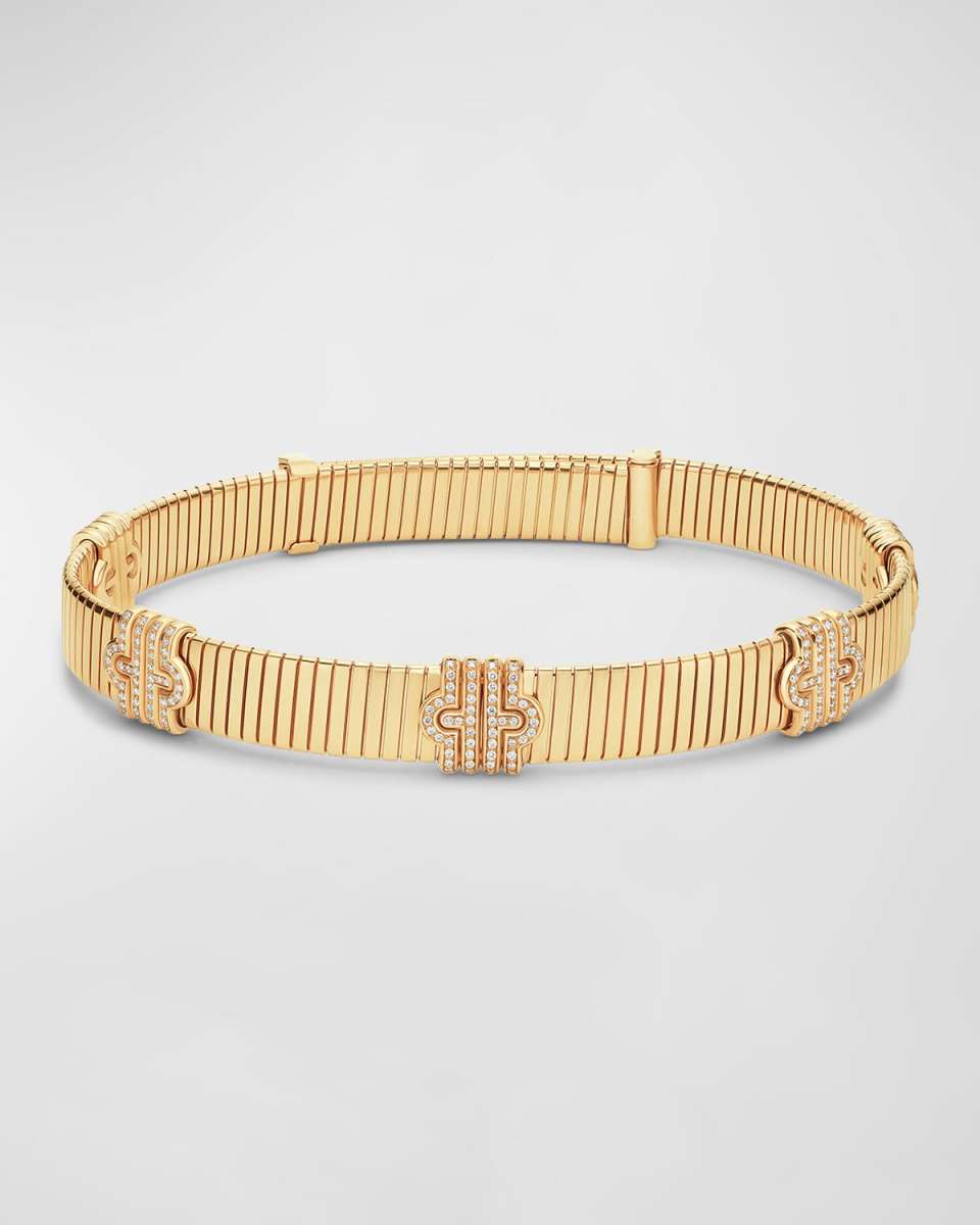 18K Yellow Gold Tubogas Wide Diamond Choker Necklace