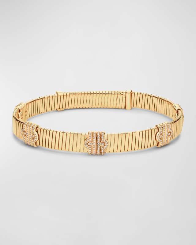 18K Yellow Gold Tubogas Wide Diamond Choker Necklace